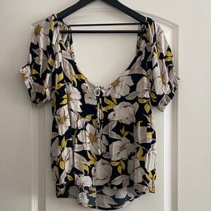 Volcom Black and Yellow Floral Blouse